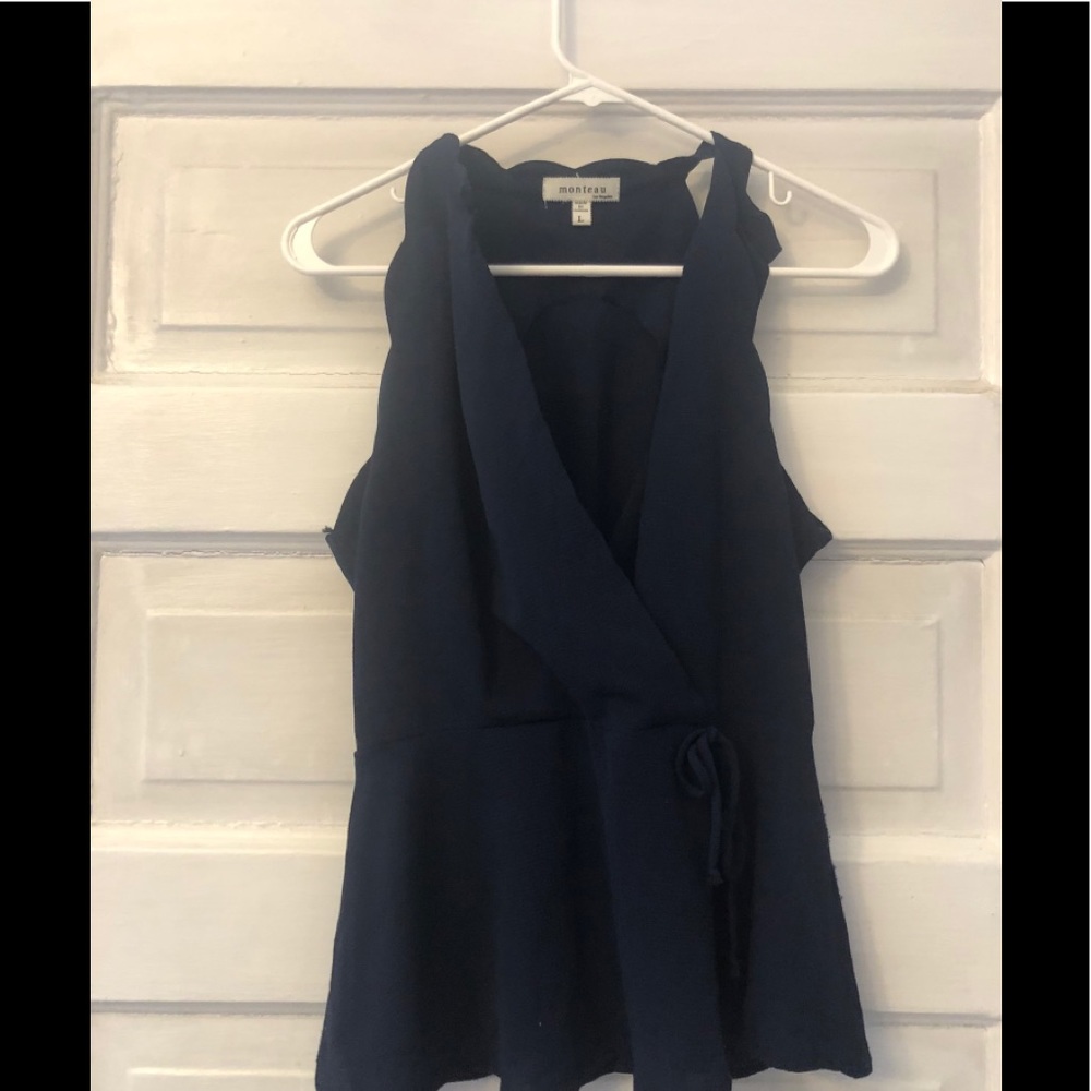 Blue Scallop Peplum Monteau tie top